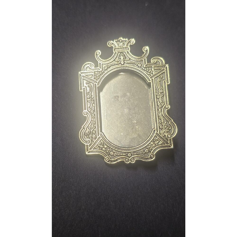 REO Gold Tone Baroque Frame Brooch Pin Picture Art Vintage Costume Jewelry 2.5in